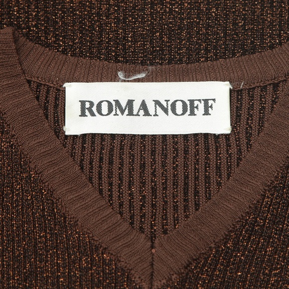 ROMANOFF Brown Sweater Knit Top Metallic V-Neck Long Sleeve Viscose XS VINTAGE - Picture 6 of 7